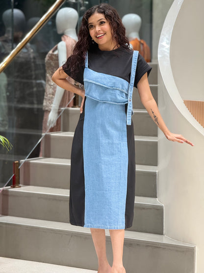 denim one piece inbuilt dungree dress