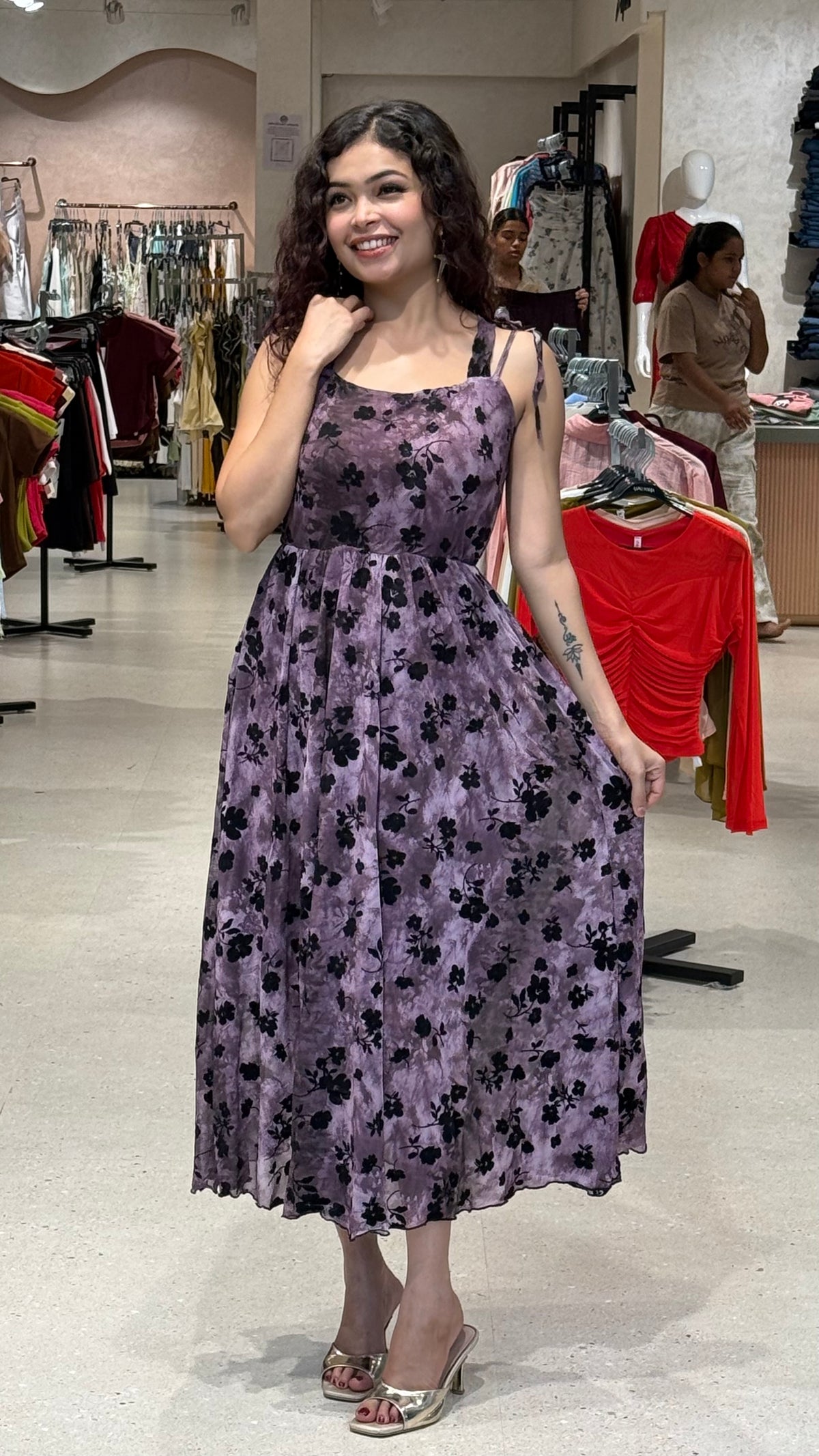 floral velvet one piece dress