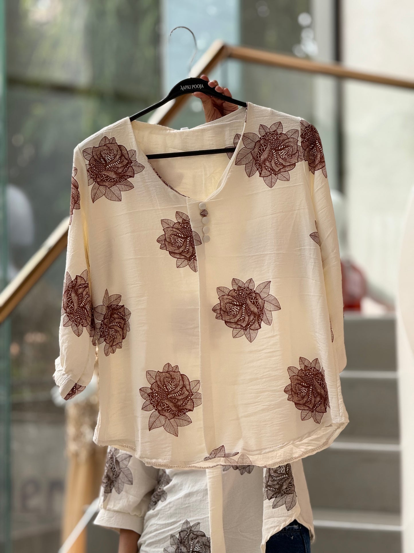Floral button detail top