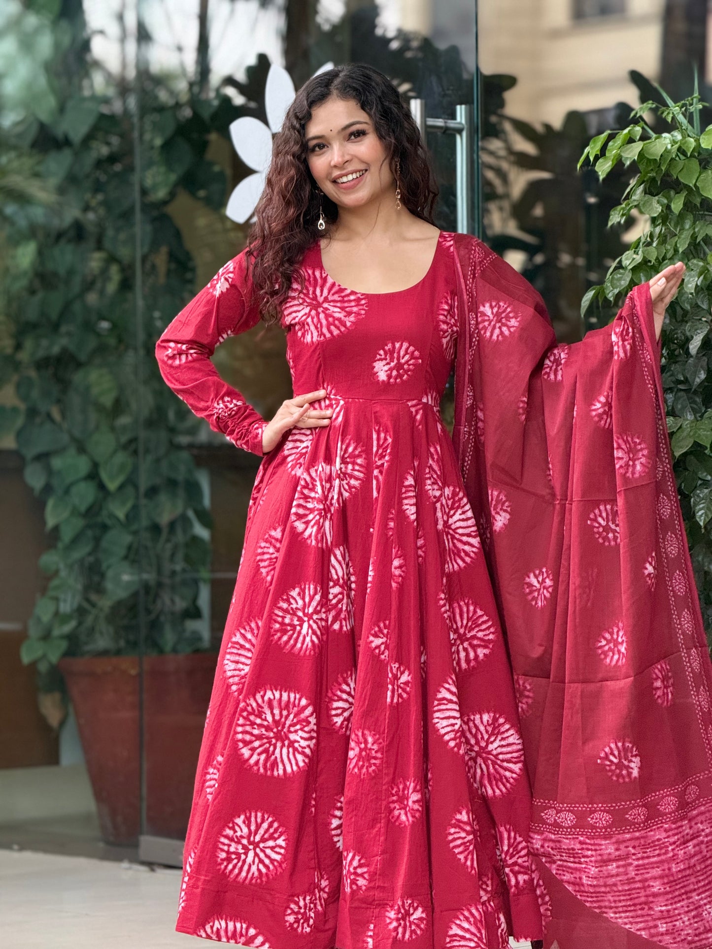 Anarkali ghera cotton suit set