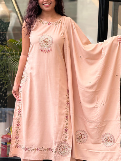 peach 3 piece partywear suit set