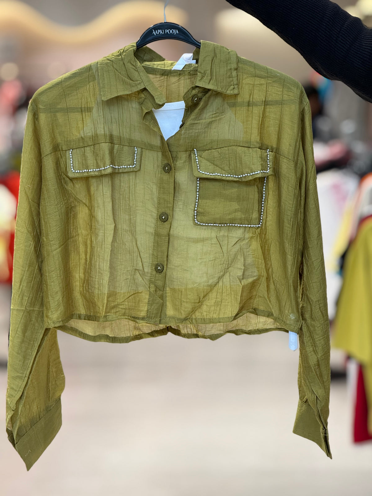partywear stone work see through shirt