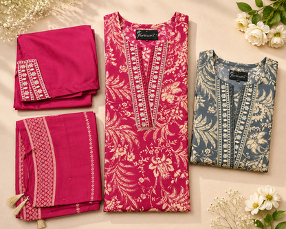 3-Piece Suit Set with Embroidered Neckline