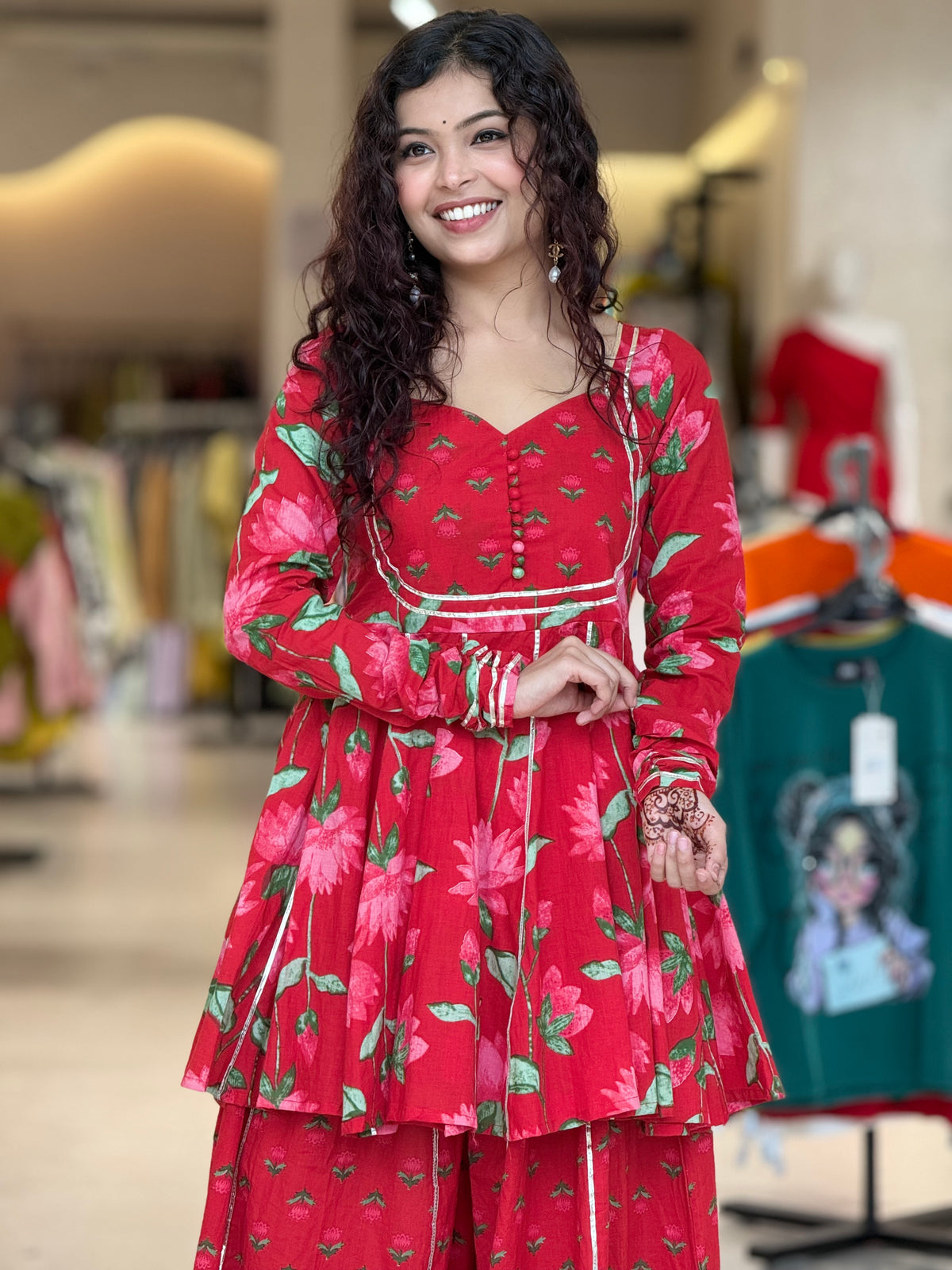 Red peplum crop top and gher plazo with dupatta suit set
