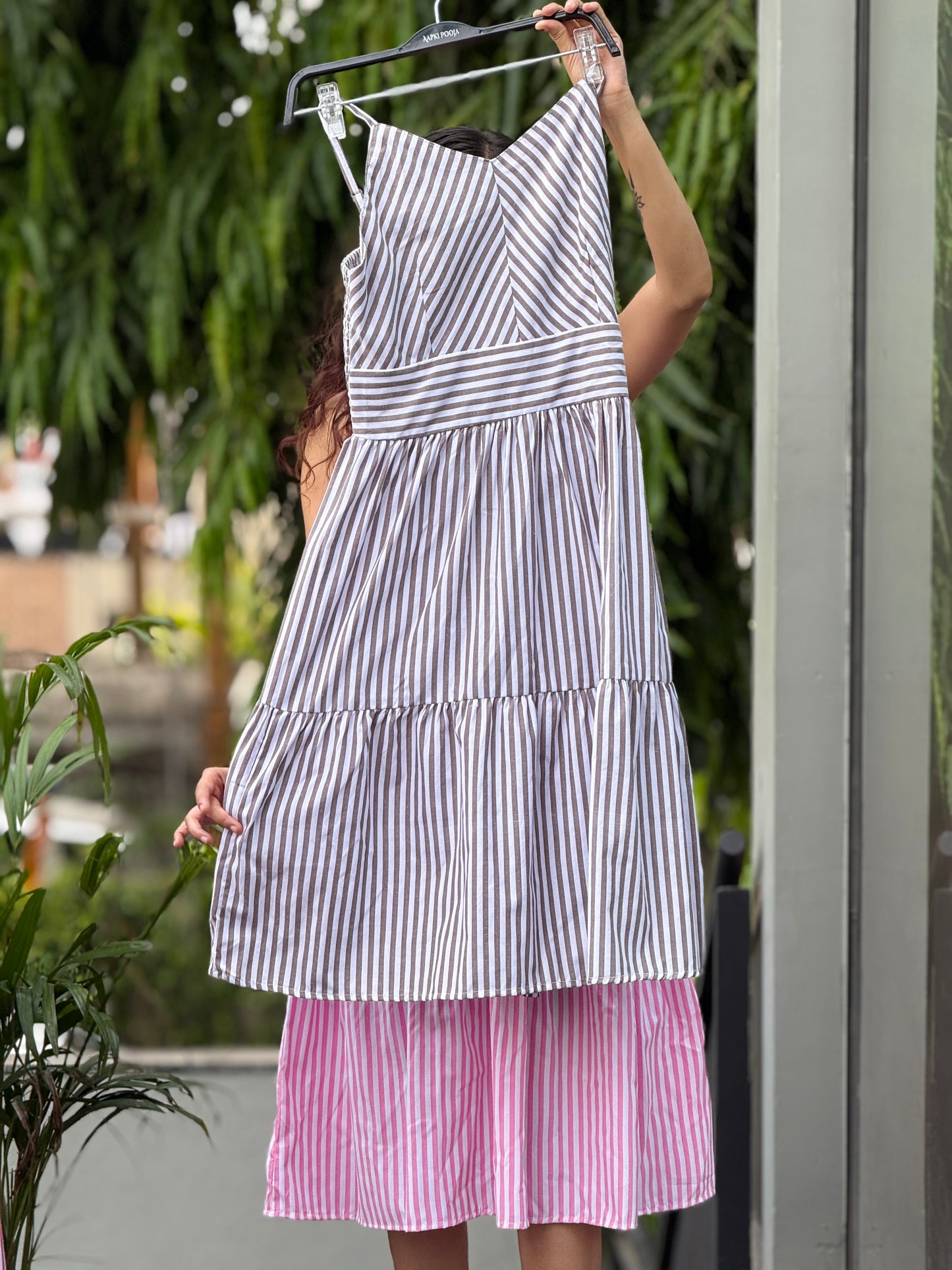 Strip horizontal lining detail middy one piece dress