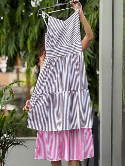 Strip horizontal lining detail middy one piece dress