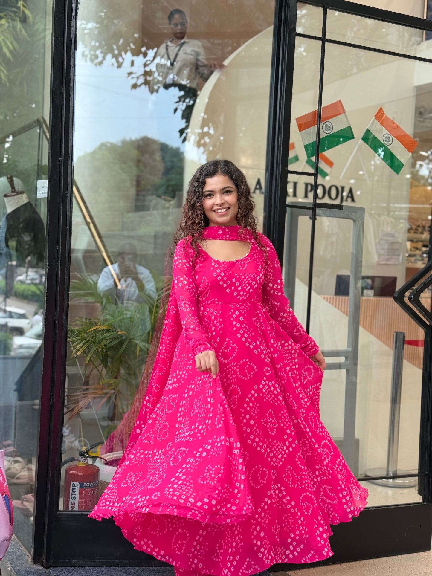 Pretty pink bandhani anarkali suit set