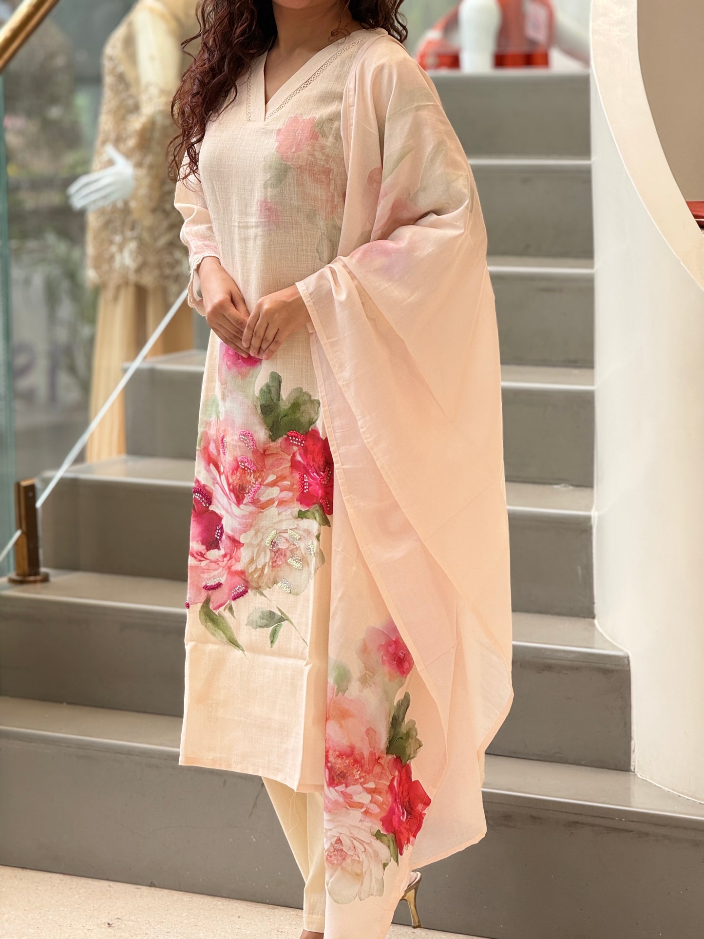 3 piece cotton floral suit set