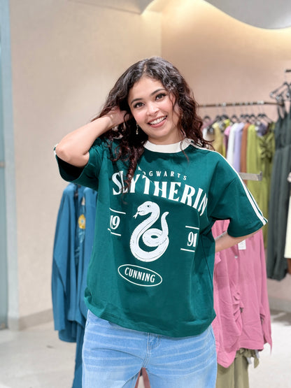 Harry Potter Slytherin Oversized Graphic T-Shirt for Women