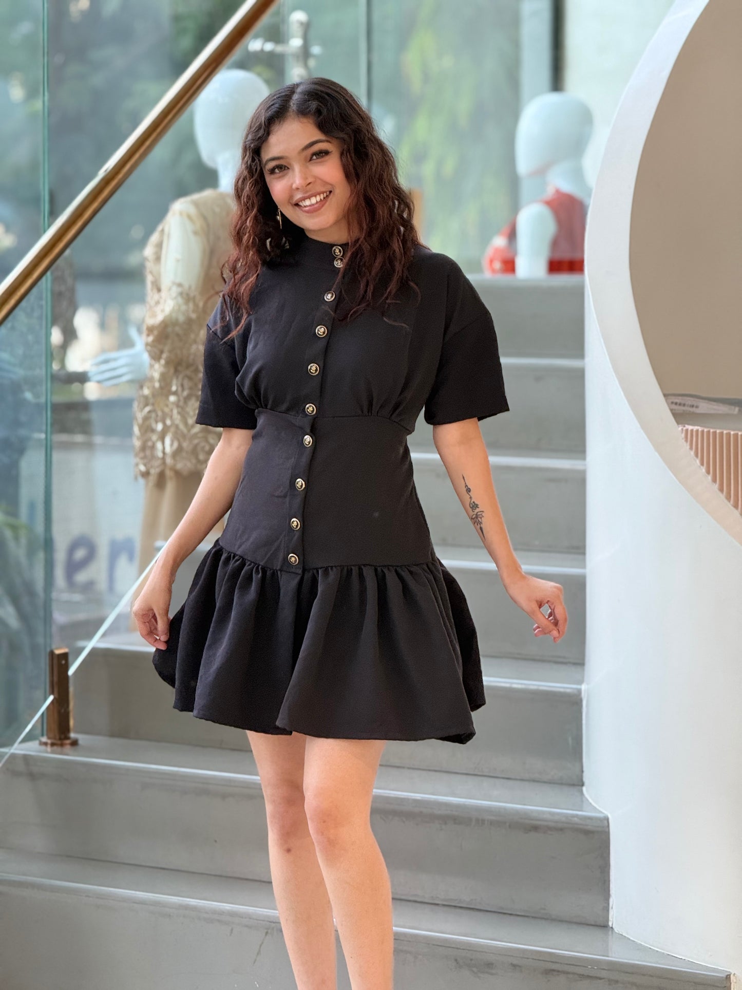 Button detail midi one piece dress