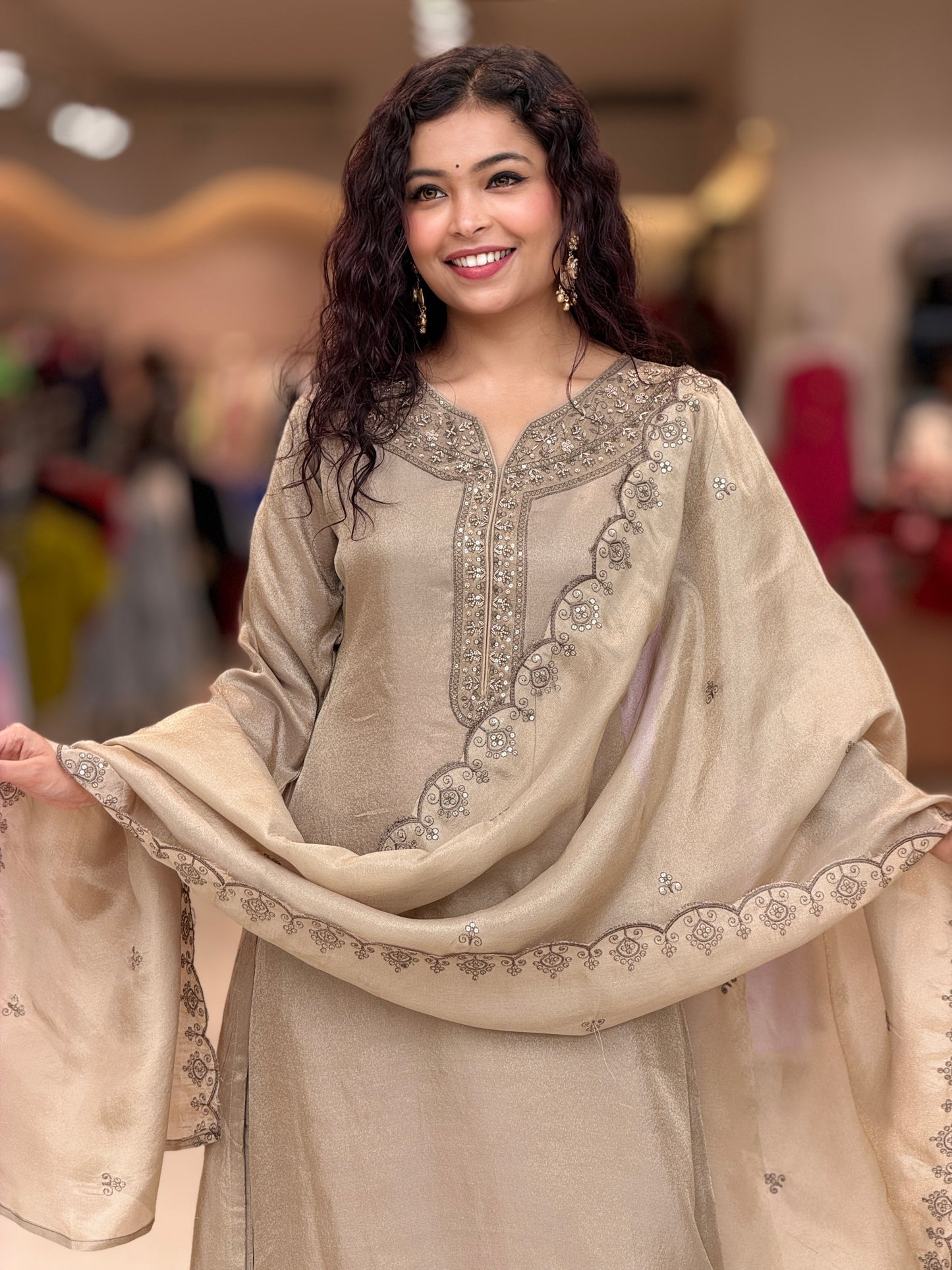 3 piece sequence and stone work suit set