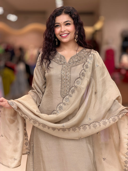 3 piece sequence and stone work suit set