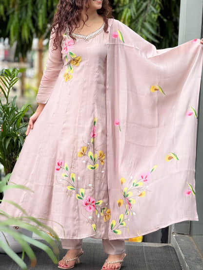 Floral print party wear 3 piece suit set
