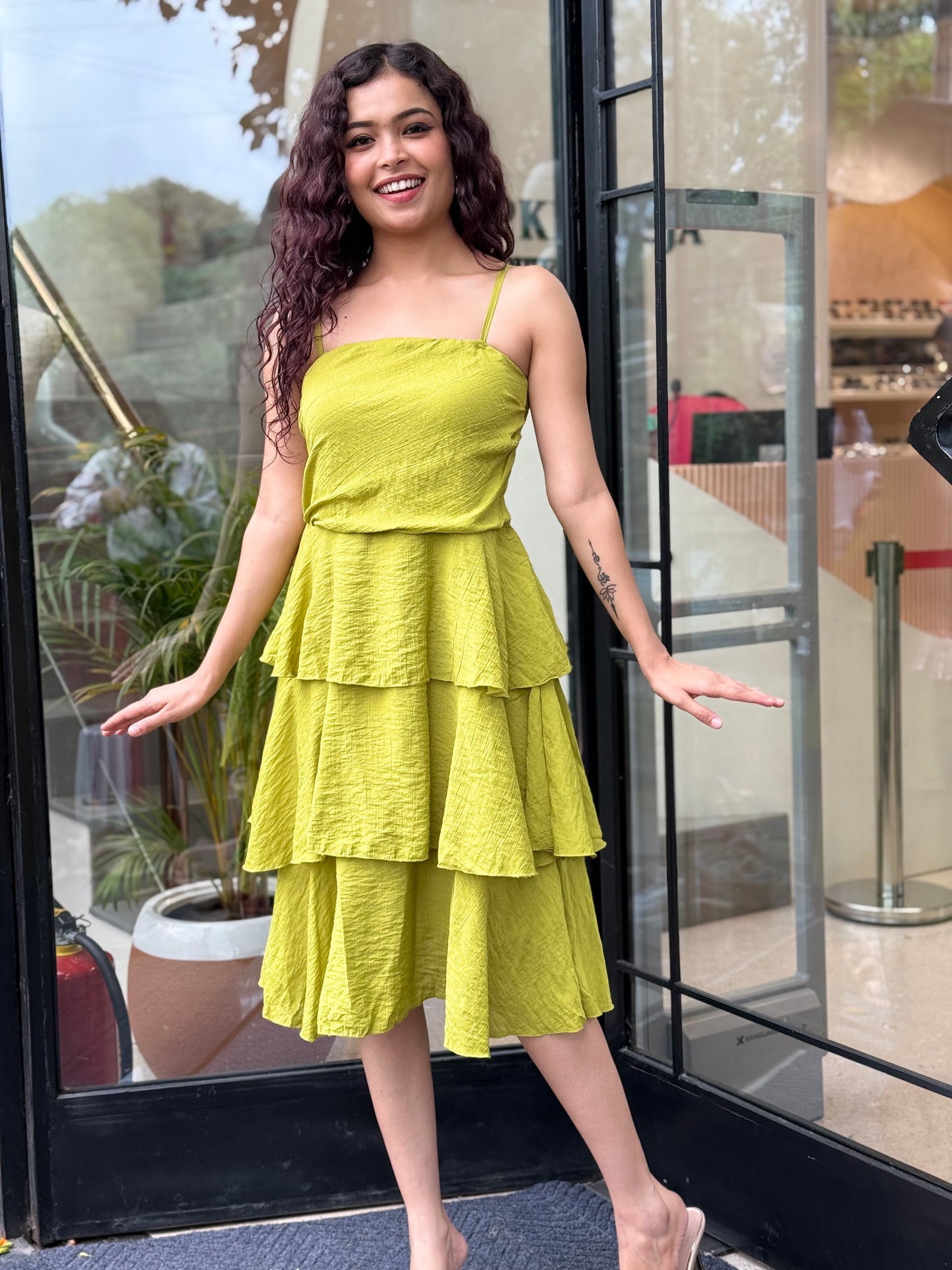 one piece strip midi dress
