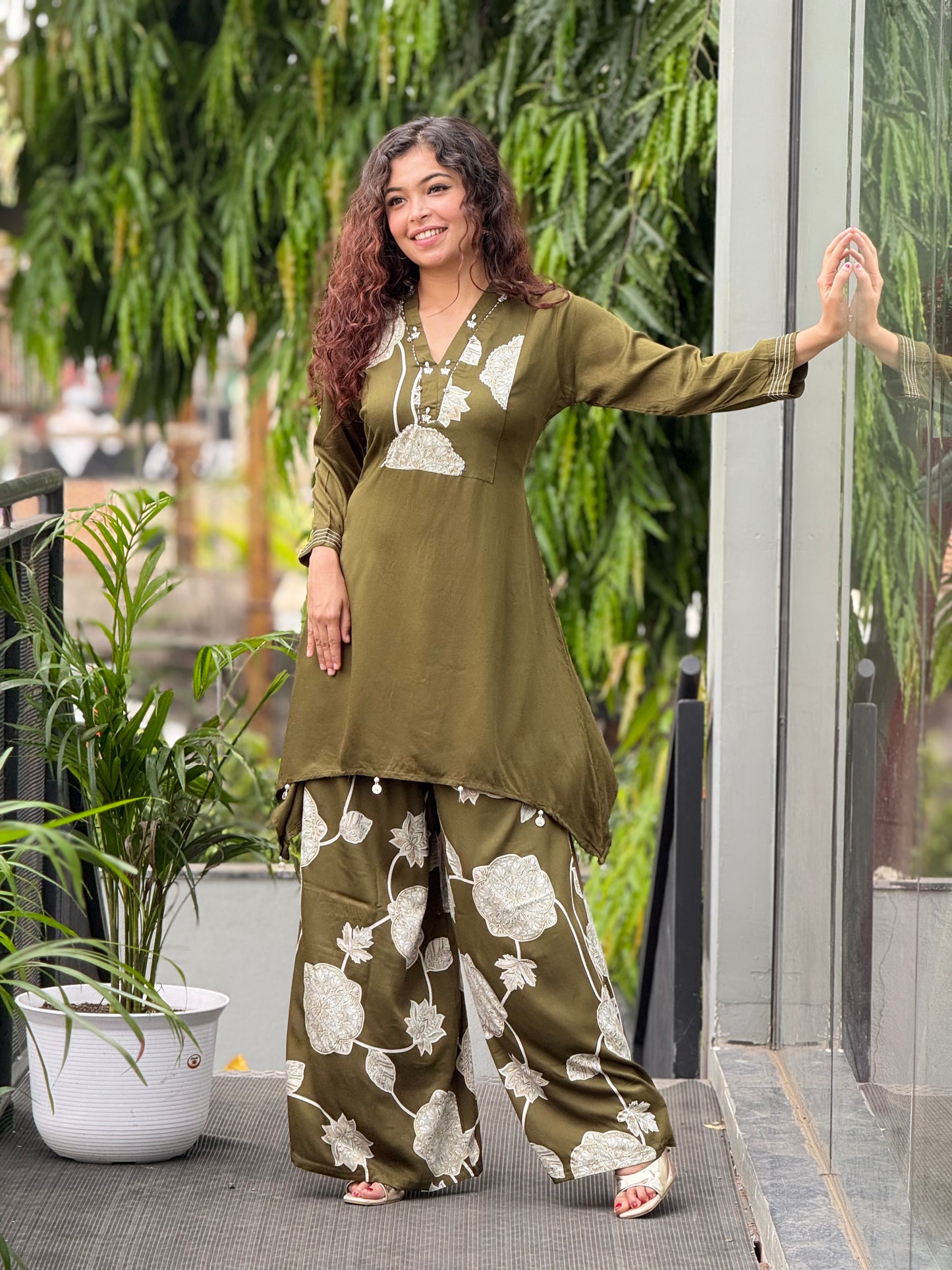 Olive green Printed co-ord set