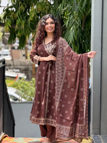 Embroidered Cotton Kurta Set with Dupatta