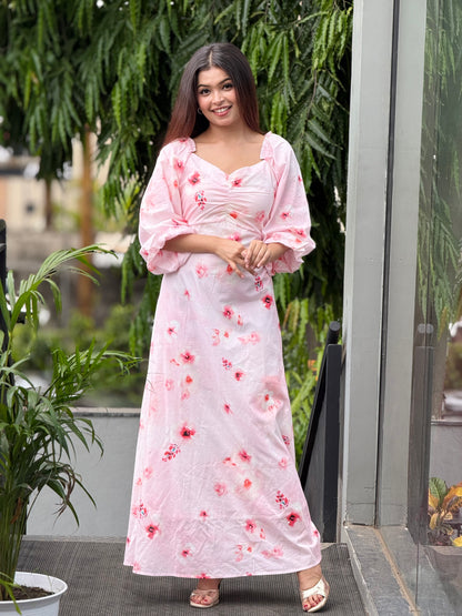 One piece floral tie die print dress