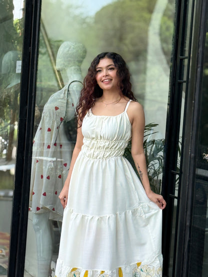Floral Border Cotton Maxi Dress