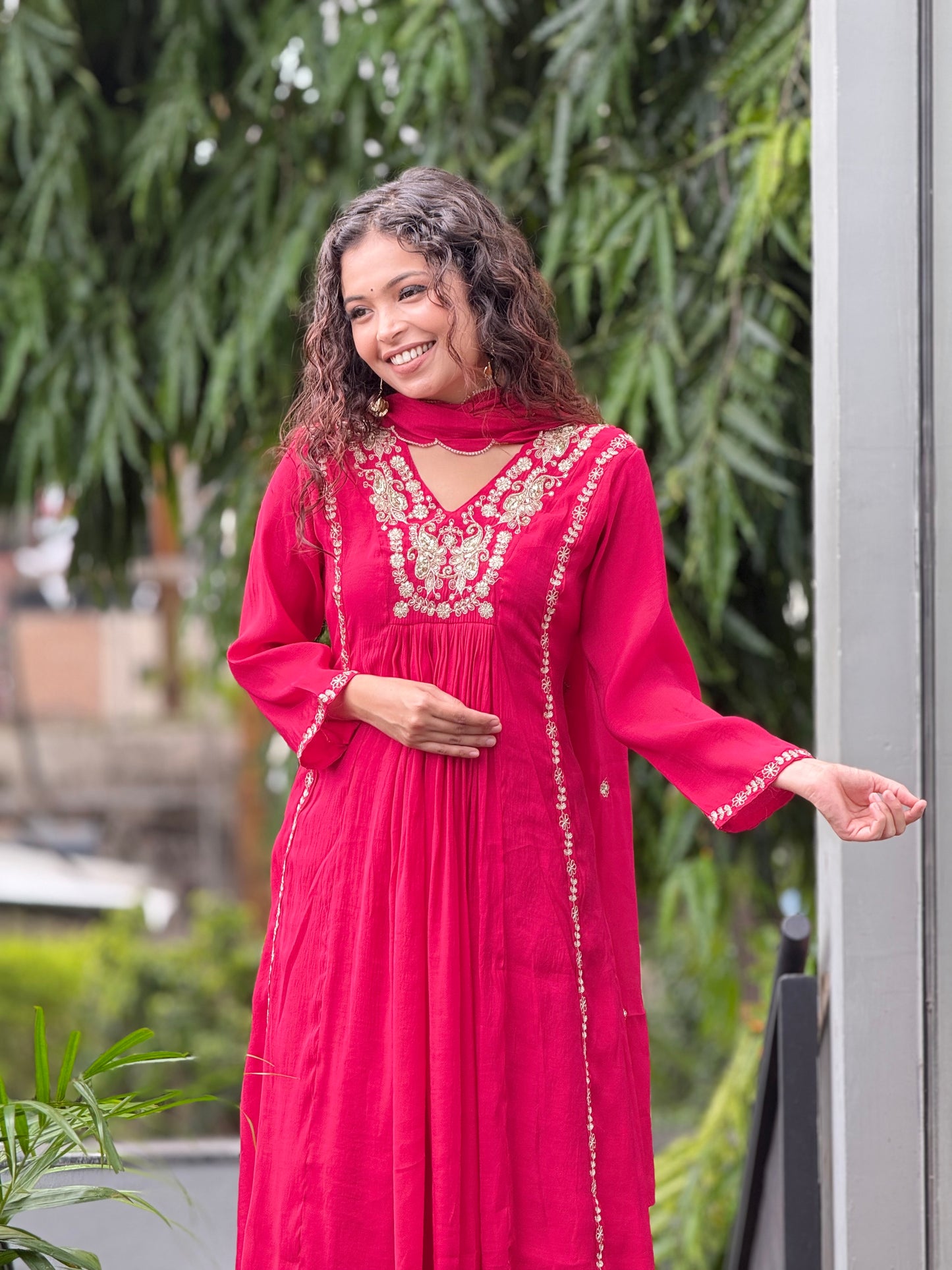 Embroidered A-line 3 piece suit set