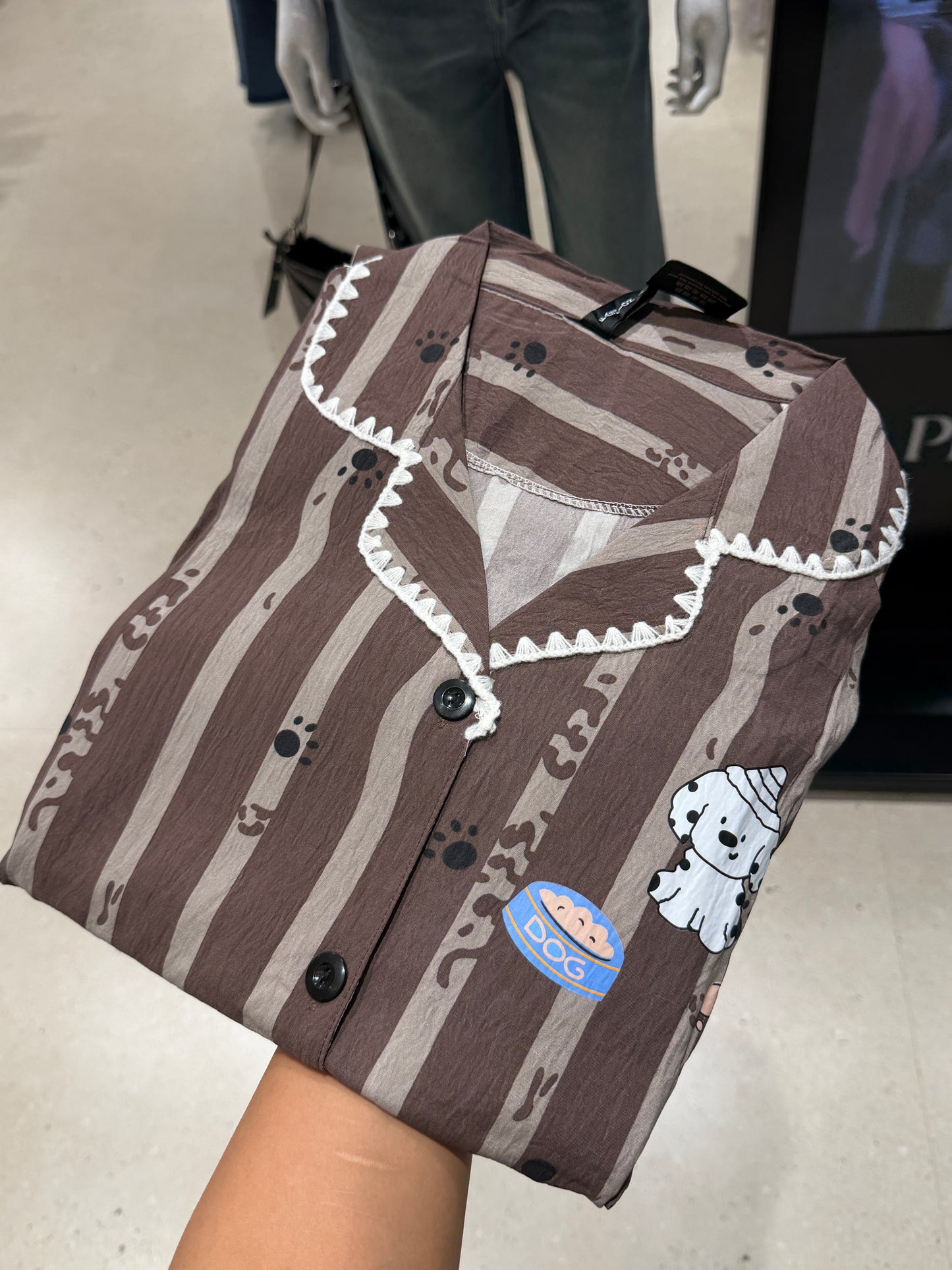 Chocolate brown dog print 3 piece night suit set
