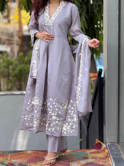 Embroidered Kurta Pant Set with Matching Dupatta for Women