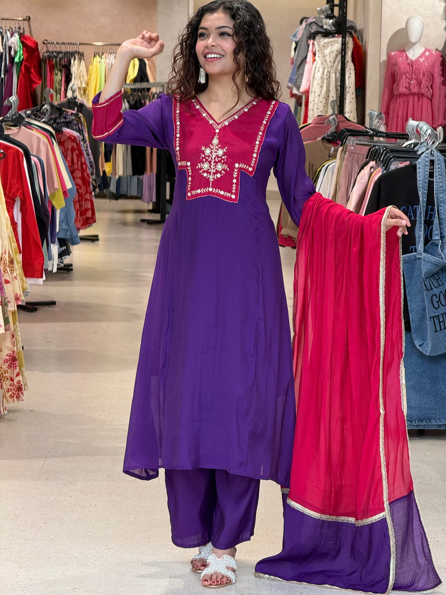 3 piece patch stone work partywear suit set