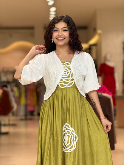 floor length partywear dress with jacket