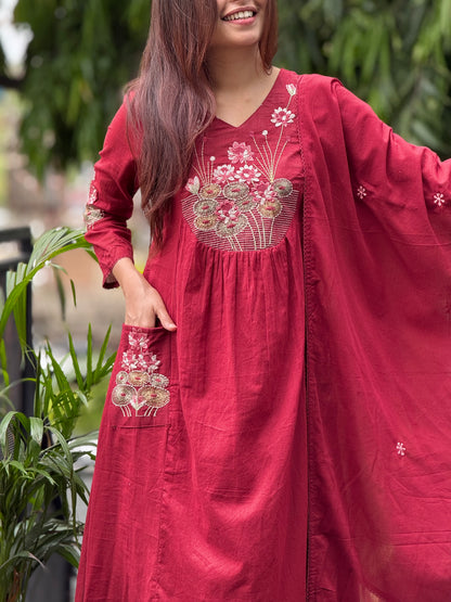 embroidered cotton 3 piece suit set