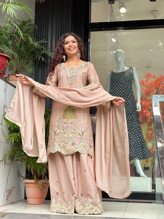 3 piece embroidered partywear suit set
