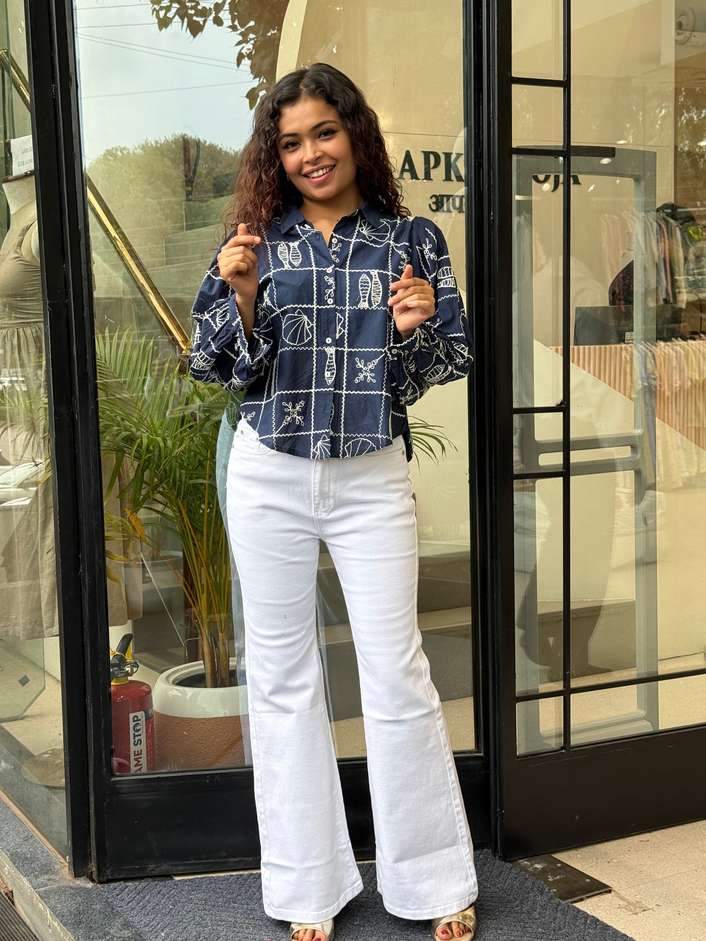 Checks embroidered shirt