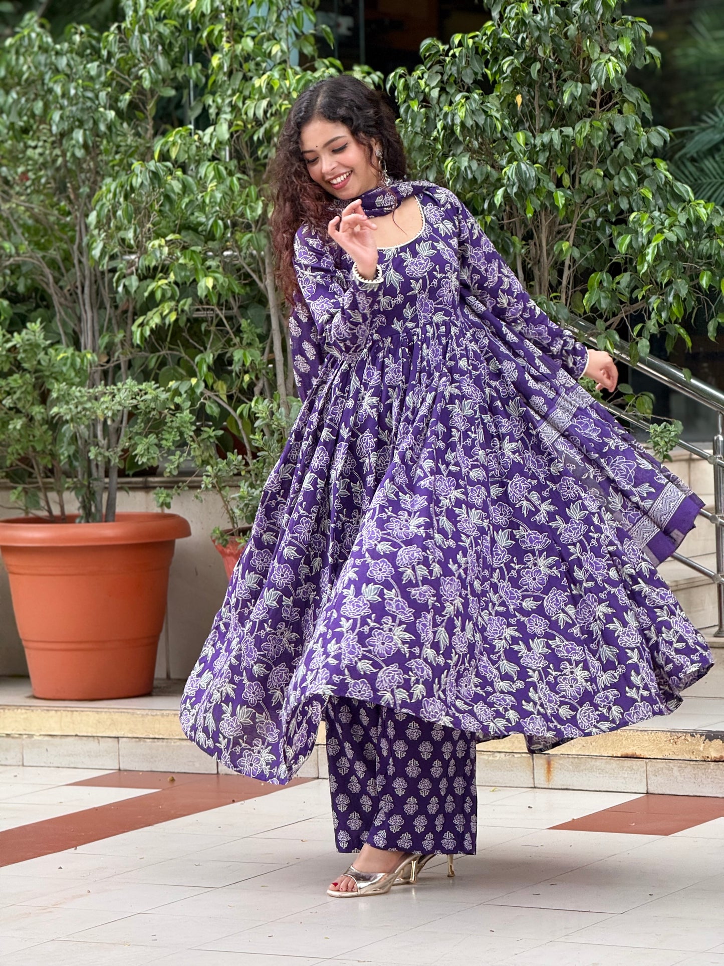Anarkali full sleeves cotton suit set