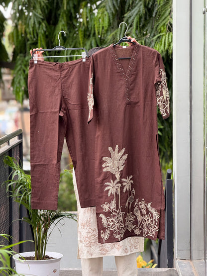Embroidered with neck work co-ord set