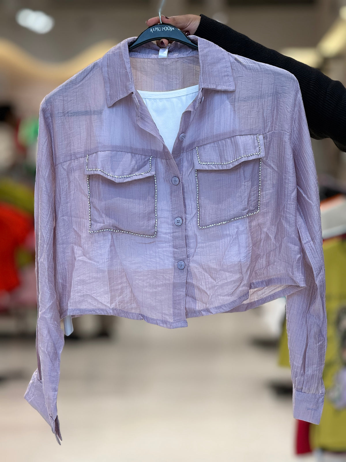 partywear stone work see through shirt