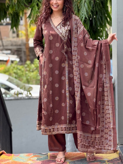 Embroidered Cotton Kurta Set with Dupatta