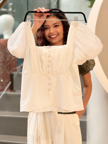 Partywear top with puff sleeves