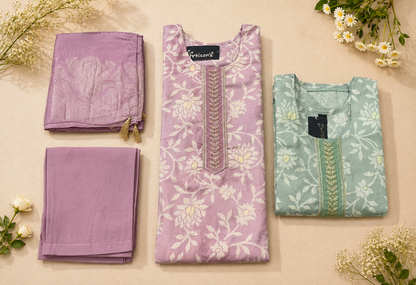 3-Piece Suit Set with Embroidered Neckline