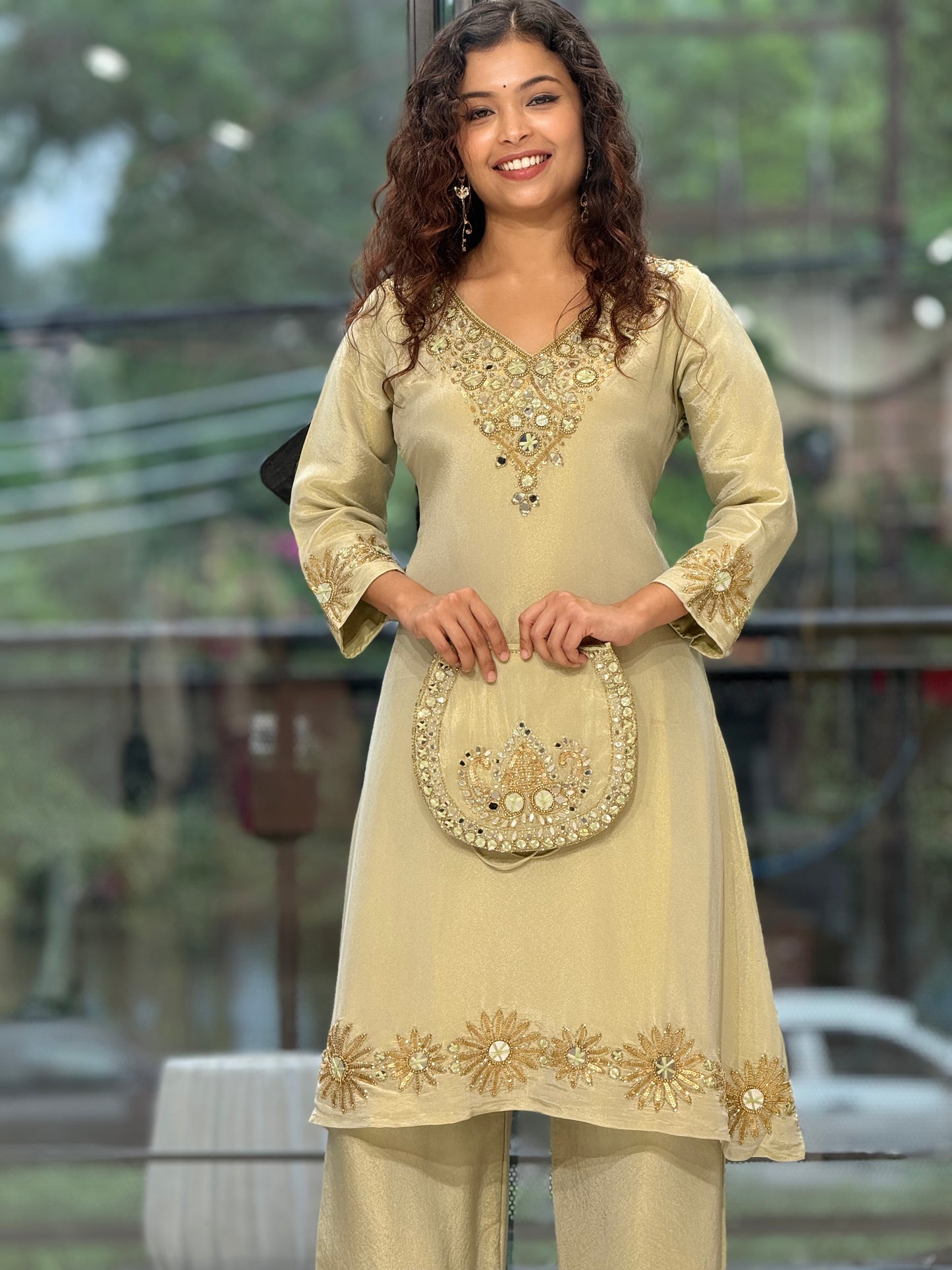 Handwork  Kurta Palazzo Set with Potli