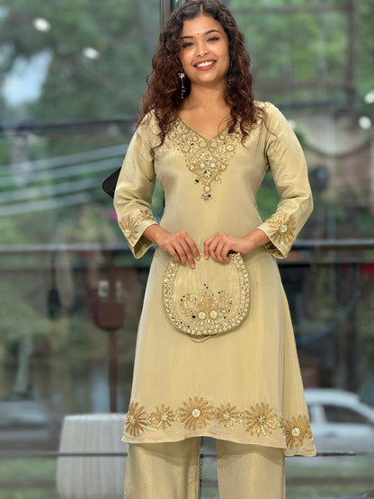 Handwork  Kurta Palazzo Set with Potli