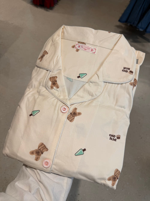Bear ice cream 2 piece full sleeve night suit set