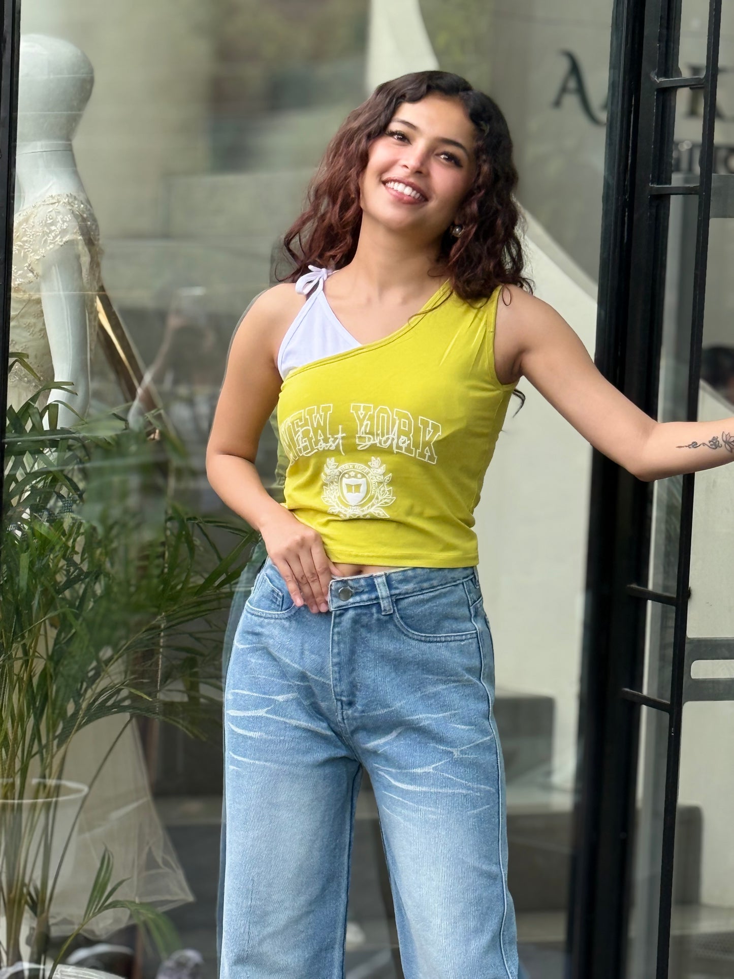Padded One sided shoulder knot top