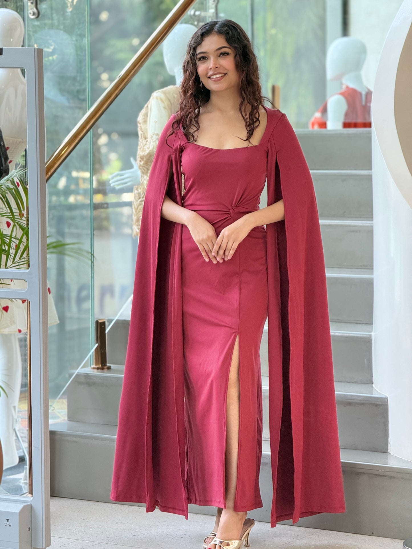 Fallen sleeves one piece dress