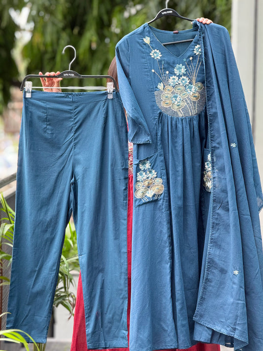 embroidered cotton 3 piece suit set