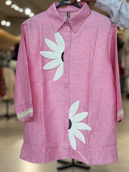 Pink Floral Applique Shirt Tunic