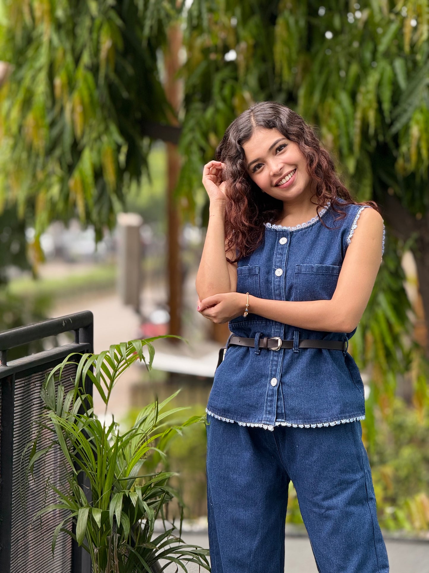Vintage Denim Co-Ord Set with Wide Leg Pants