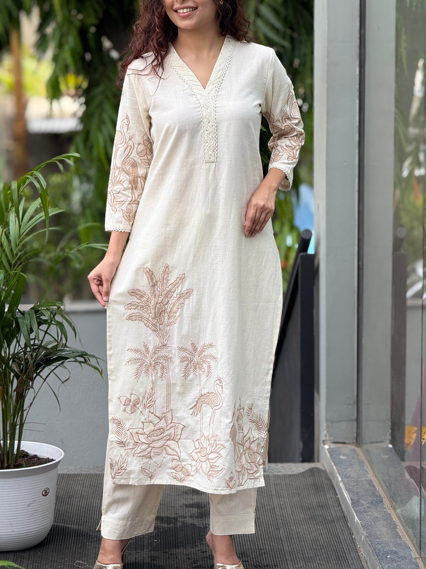 Embroidered with neck work co-ord set