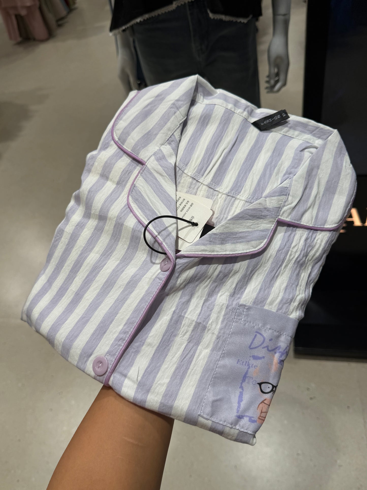 Lavender and white horizontal line 3 piece night suit set