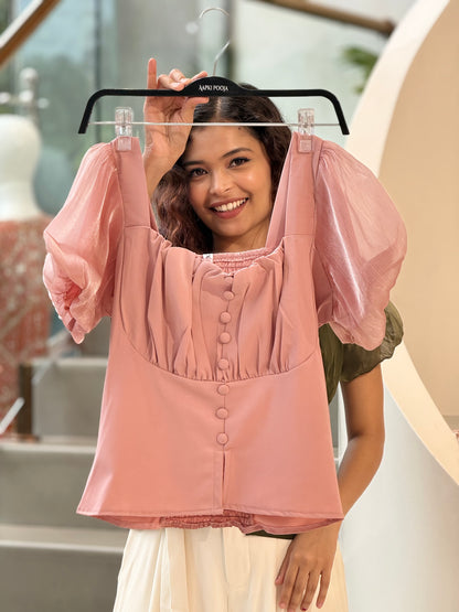Partywear top with puff sleeves