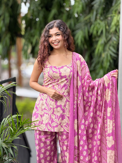 Sleeveless 3 pc cotton suit set