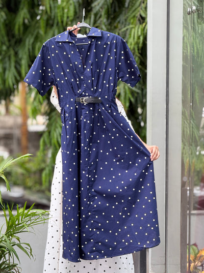 polka dot with inbuilt belt one piece dress