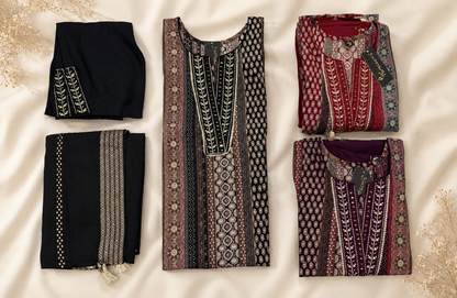 3-Piece Suit Set with Embroidered Neckline